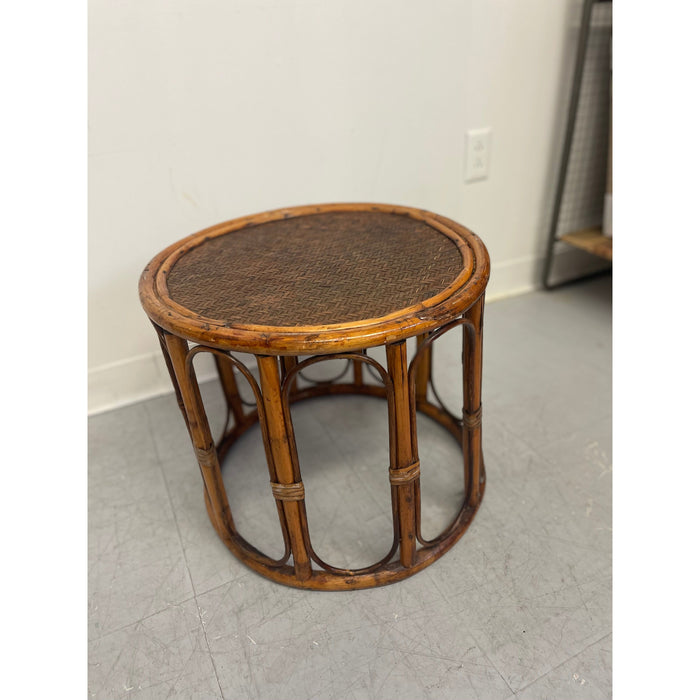 Vintage Rattan Caning Circular Side Table
