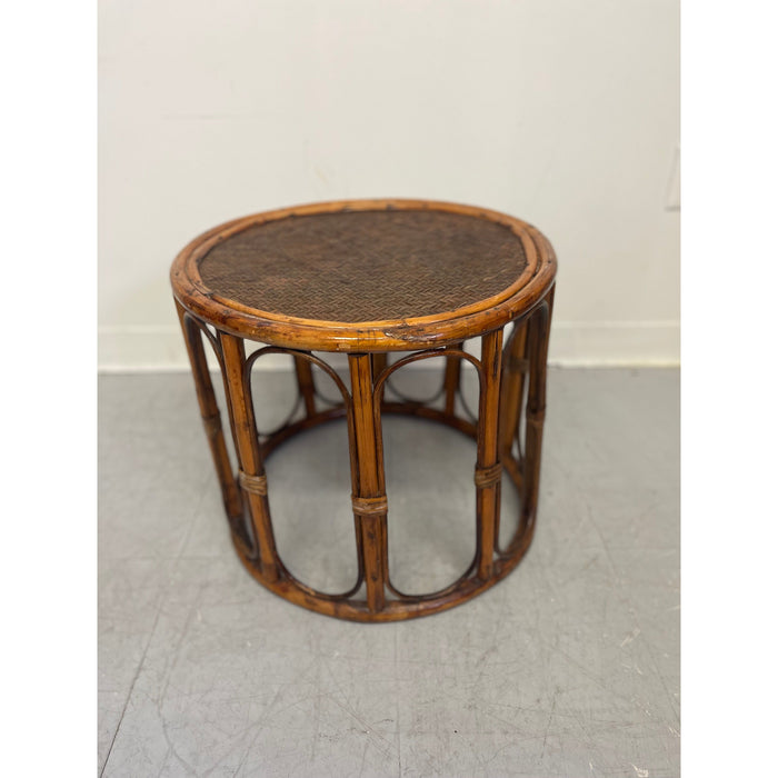 Vintage Rattan Caning Circular Side Table