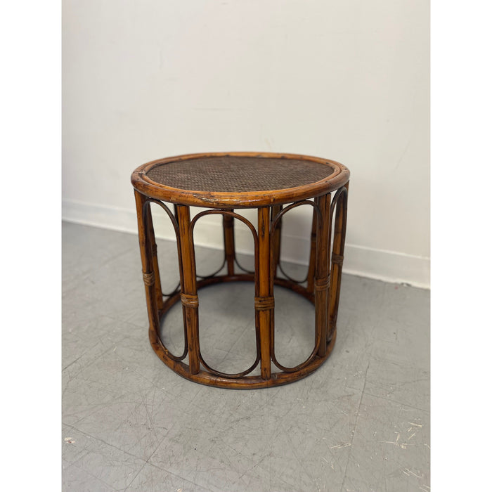 Vintage Rattan Caning Circular Side Table