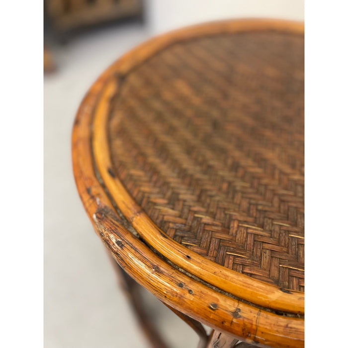 Vintage Rattan Caning Circular Side Table