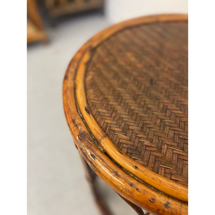 Vintage Rattan Caning Circular Side Table