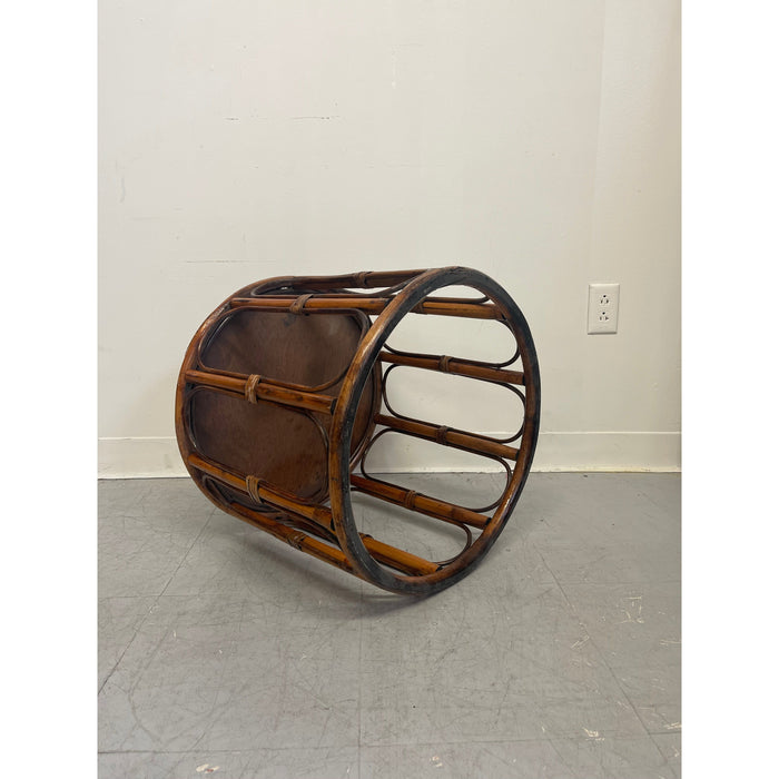 Vintage Rattan Caning Circular Side Table