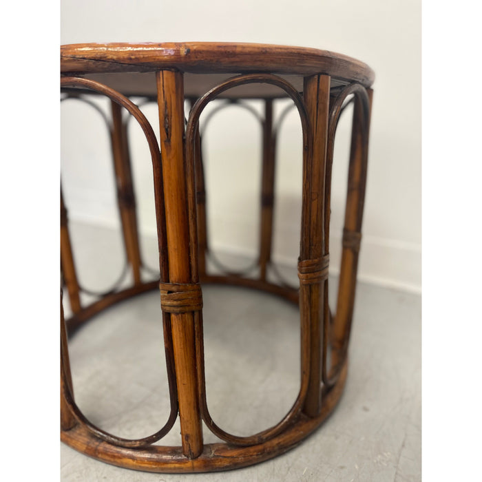Vintage Rattan Caning Circular Side Table