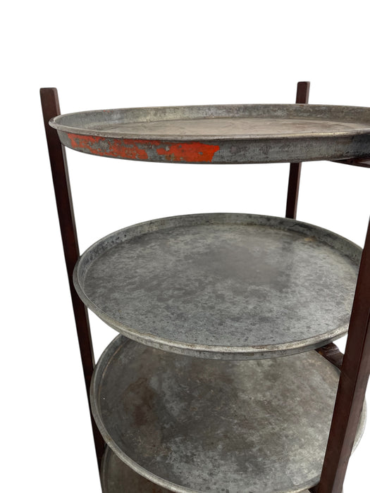 Vintage Reclaimed Bakery Shelf Rack with Removable Metal Trays