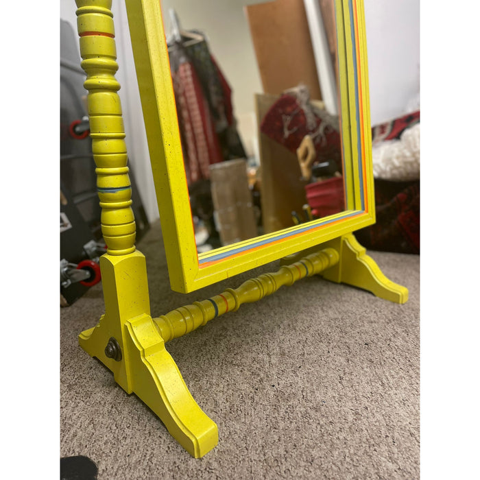Vintage Retro Style Yellow Floor Mirror Carved Wood