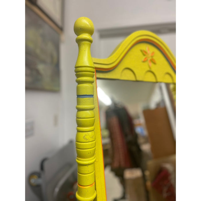 Vintage Retro Style Yellow Floor Mirror Carved Wood