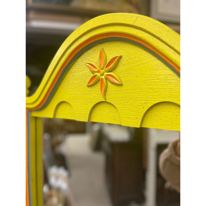 Vintage Retro Style Yellow Floor Mirror Carved Wood