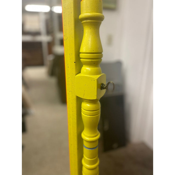 Vintage Retro Style Yellow Floor Mirror Carved Wood