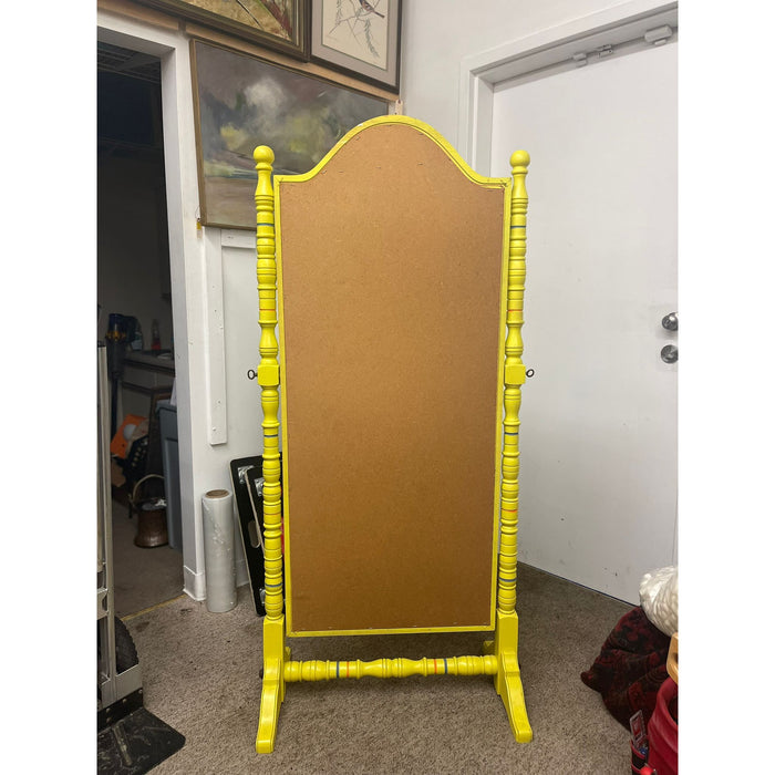 Vintage Retro Style Yellow Floor Mirror Carved Wood
