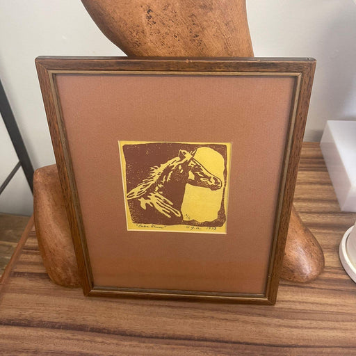Vintage Rustic Western Horse Silhouette print, signed, dated, and numbered.