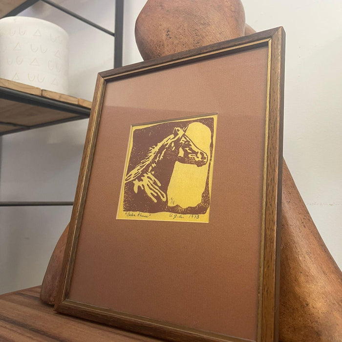 Vintage Rustic Western Horse Silhouette print, signed, dated, and numbered.