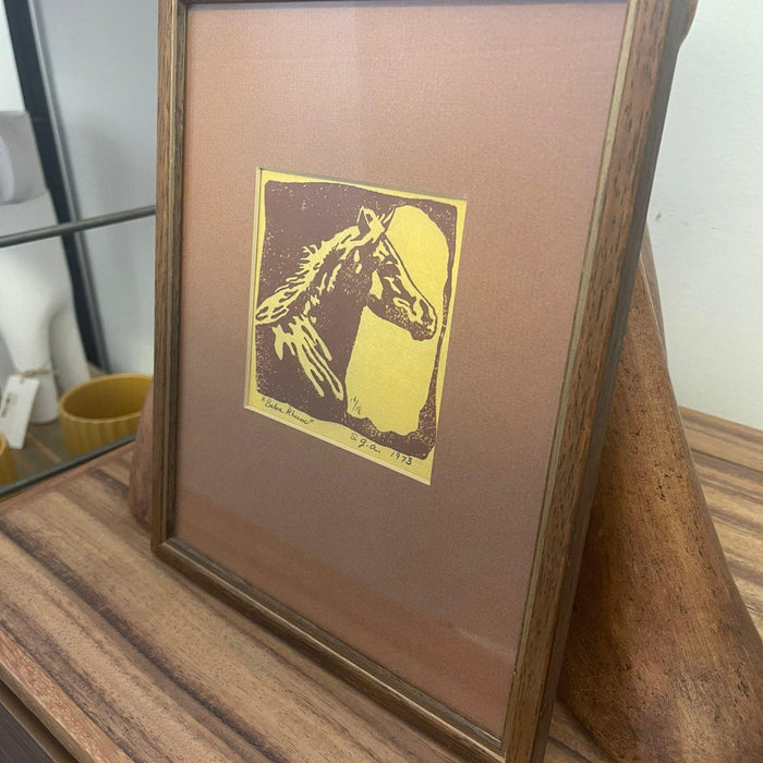 Vintage Rustic Western Horse Silhouette print, signed, dated, and numbered.