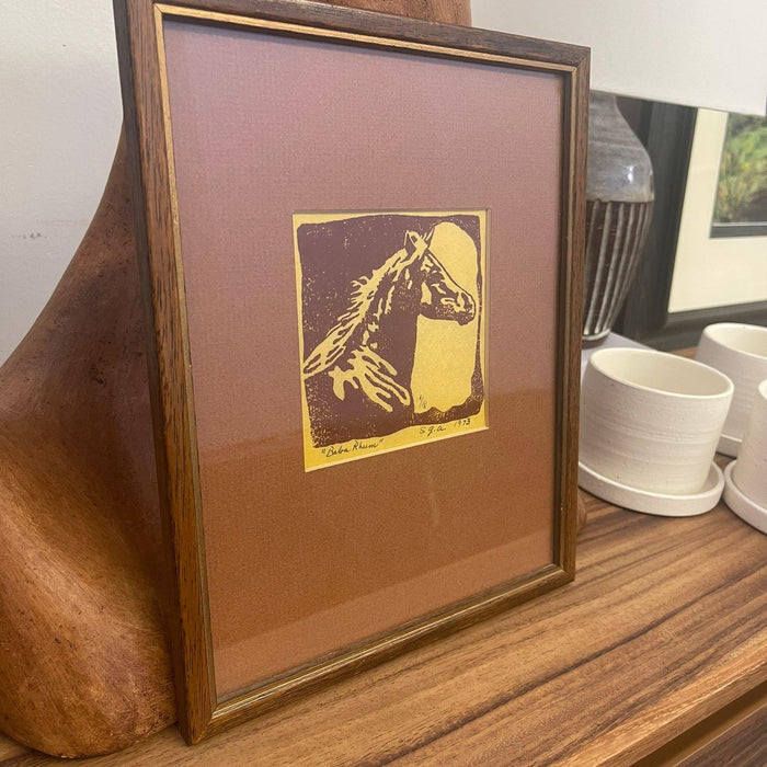 Vintage Rustic Western Horse Silhouette print, signed, dated, and numbered.