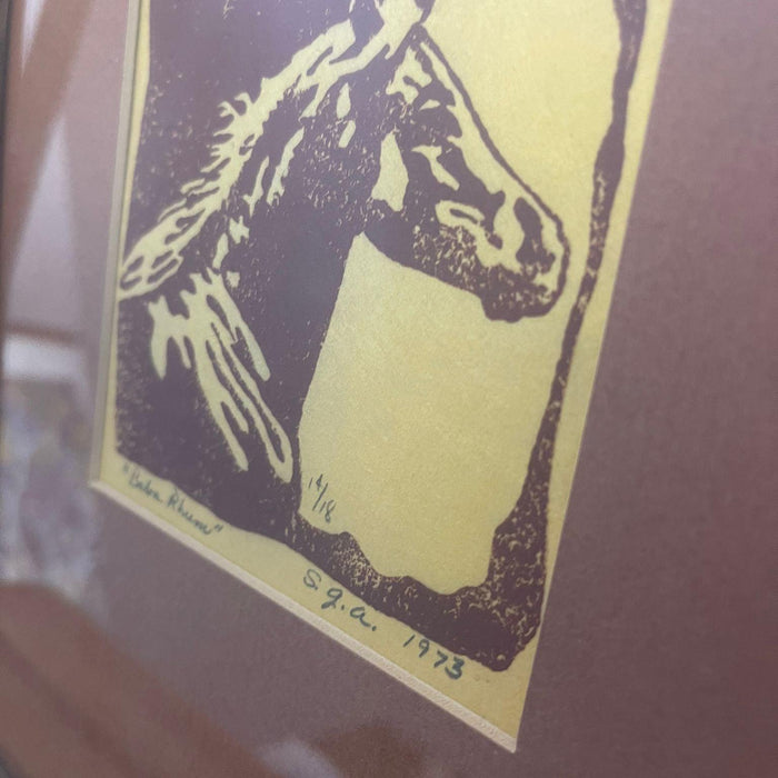 Vintage Rustic Western Horse Silhouette print, signed, dated, and numbered.