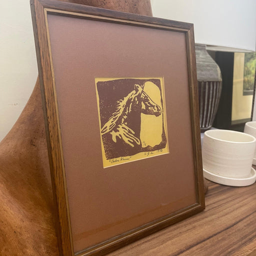 Vintage Rustic Western Horse Silhouette print, signed, dated, and numbered.