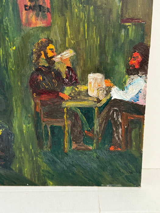 Vintage Rustic Western Tavern Abstract Scene - Original Painting on Canvas, Art is Possibly Oil Impressionist Bar Artwork