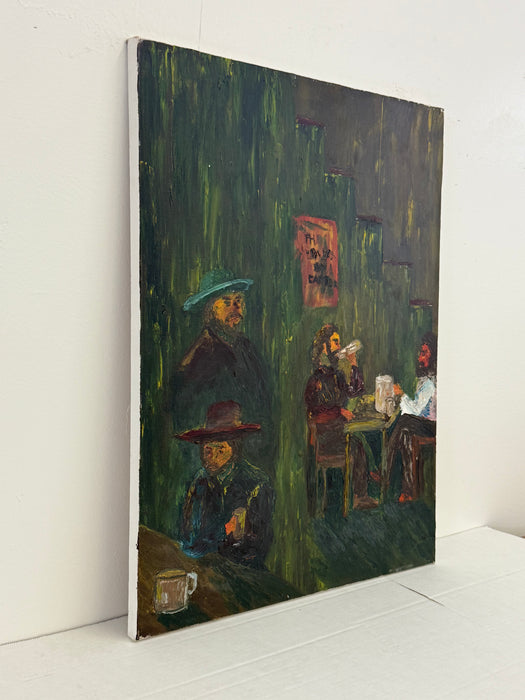 Vintage Rustic Western Tavern Abstract Scene - Original Painting on Canvas, Art is Possibly Oil Impressionist Bar Artwork