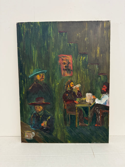 Vintage Rustic Western Tavern Abstract Scene - Original Painting on Canvas, Art is Possibly Oil Impressionist Bar Artwork