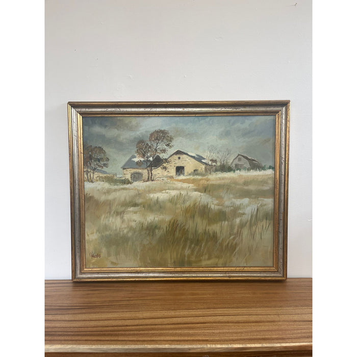 Vintage Scenic Painting Signed by Craig Kavafes Titled First Snow