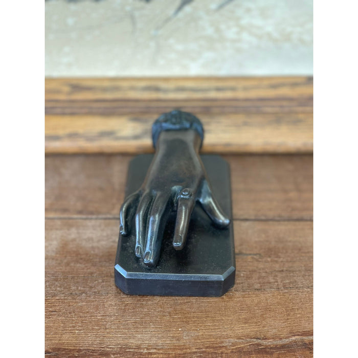 Vintage Sculpted Bronze Hand Figurine Atop Bronze Base