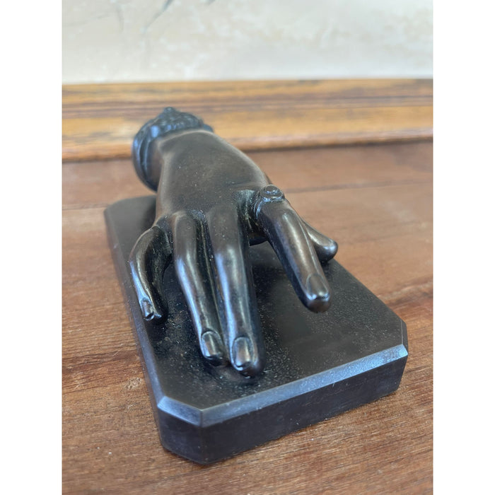 Vintage Sculpted Bronze Hand Figurine Atop Bronze Base