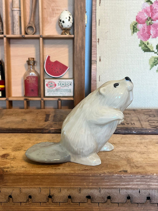 Vintage Signed 1958 Porcelain beaver Figurine.