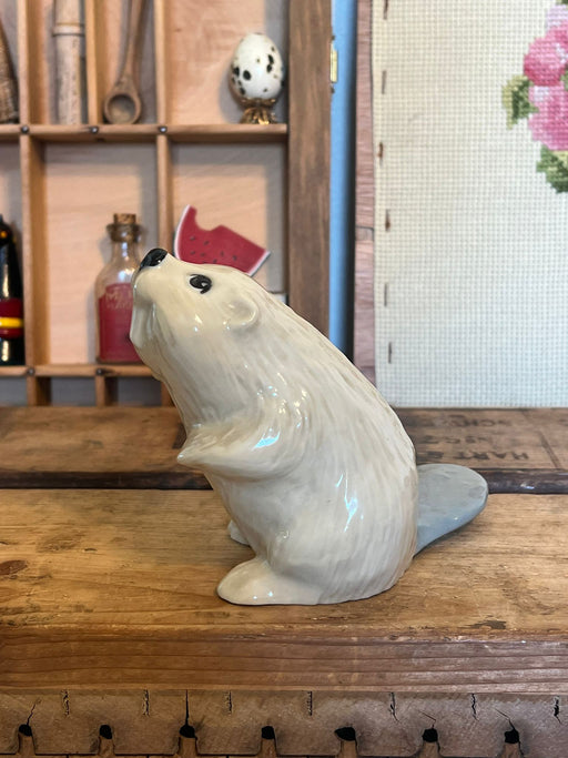 Vintage Signed 1958 Porcelain beaver Figurine.