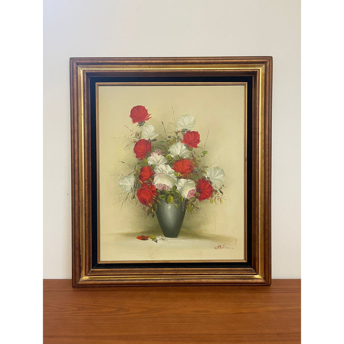 Vintage Signed Original Floral Painting in Wood Frame