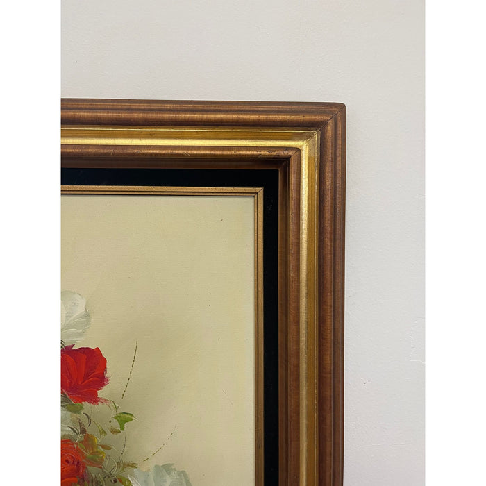 Vintage Signed Original Floral Painting in Wood Frame