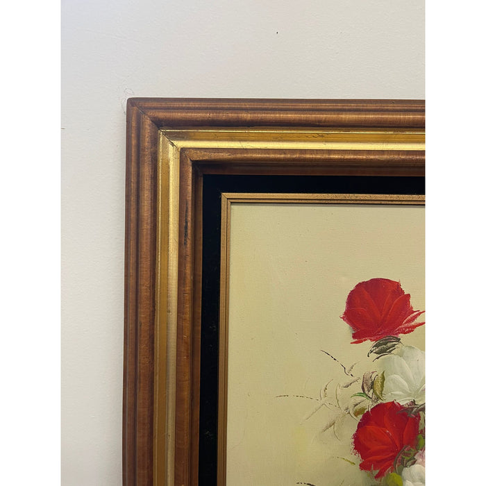 Vintage Signed Original Floral Painting in Wood Frame