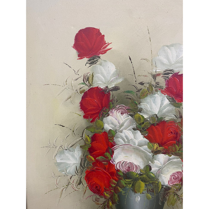 Vintage Signed Original Floral Painting in Wood Frame