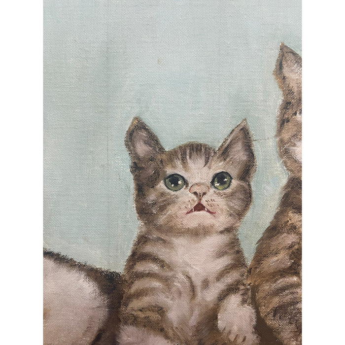 Vintage Signed Original Painting of Kittens in a Basket