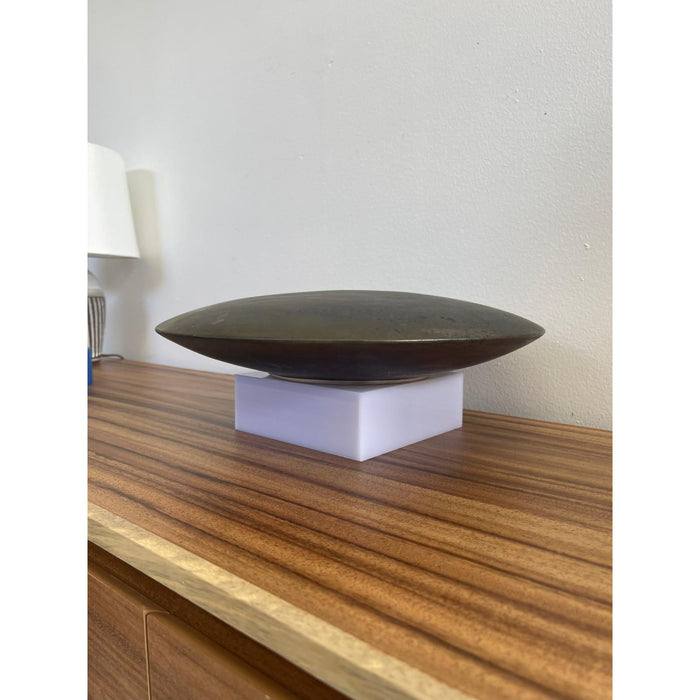 Vintage Signed Raku Ceramic Vessel by Tom and Nancy With Egret Motif Circa 1990s.