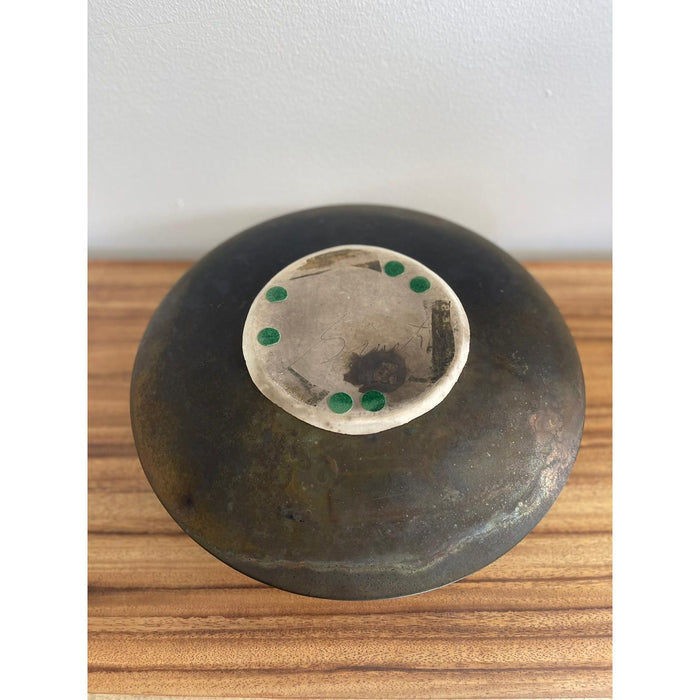 Vintage Signed Raku Ceramic Vessel by Tom and Nancy With Egret Motif Circa 1990s.