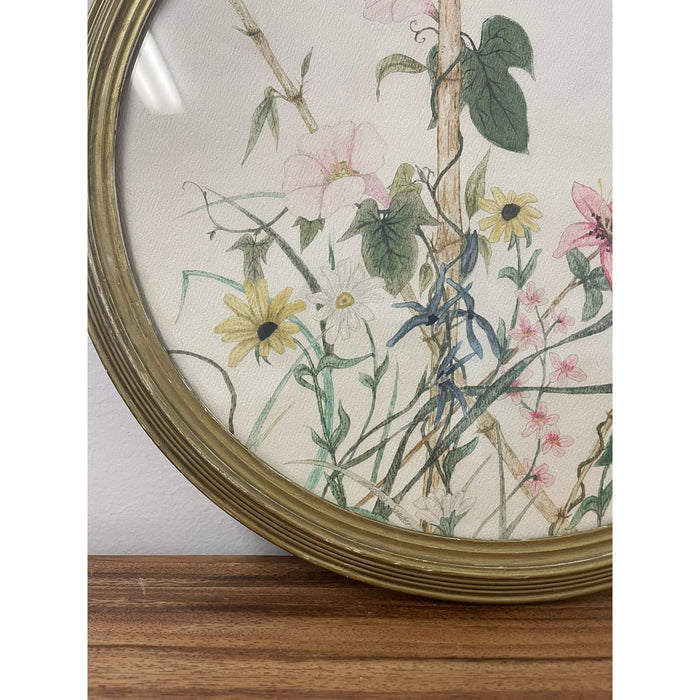 Vintage Signed and Framed Artwork of Garden Flowers