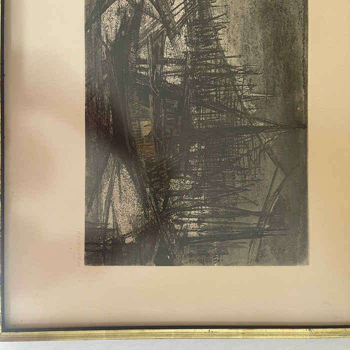 Vintage Signed and Framed Etching Print by Suzanne Rauacher of Abstract Sailboats.