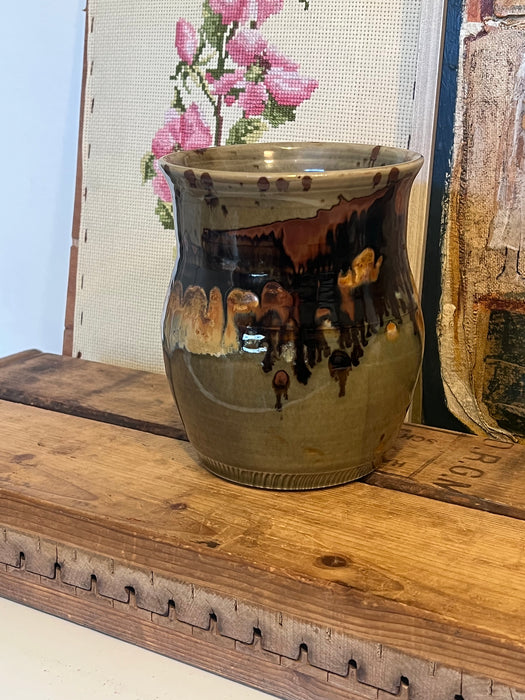 Vintage Signed handmade mid century modern pottery with unique glaze.(Available by online purchase only)