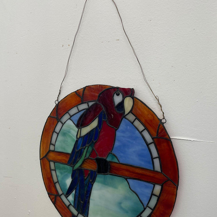 Vintage Stained Glass Parrot Artwork.