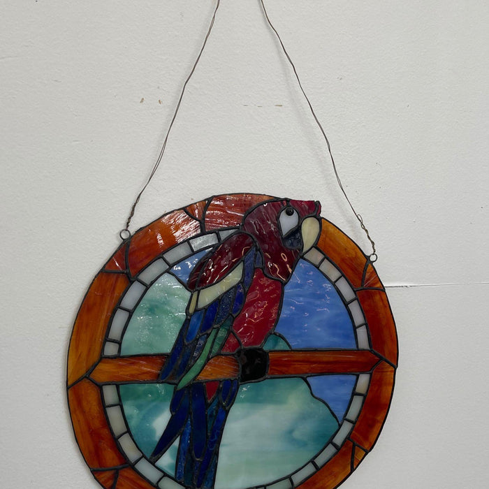 Vintage Stained Glass Parrot Artwork.