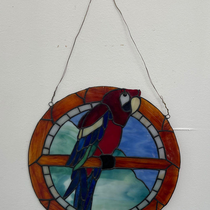 Vintage Stained Glass Parrot Artwork.