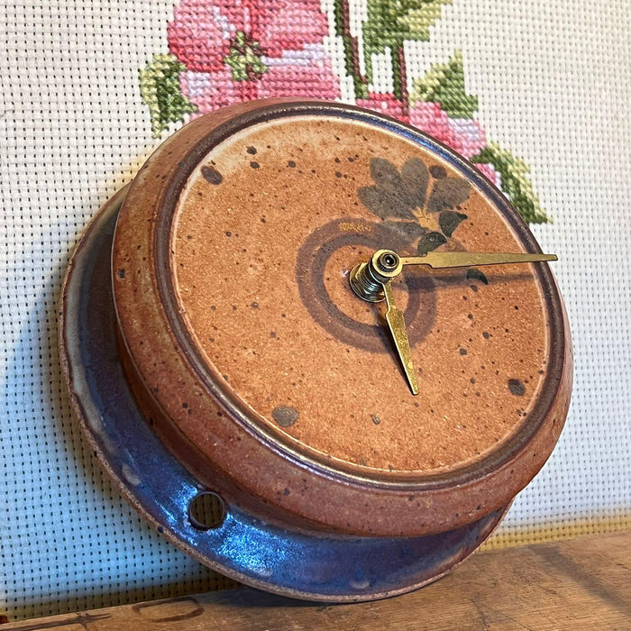 Vintage Stoneware Wall Clock With Floral Detail ( online purchase online )