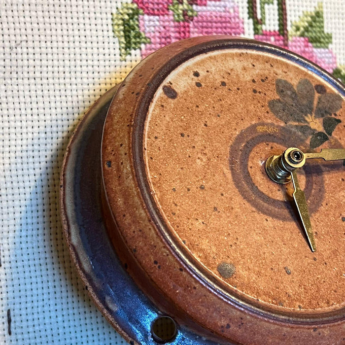 Vintage Stoneware Wall Clock With Floral Detail ( online purchase online )