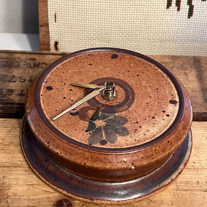 Vintage Stoneware Wall Clock With Floral Detail ( online purchase online )