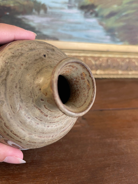 Vintage Studio Pottery Bud Vase with Incised and Glazed Abstract Motif