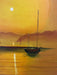 Vintage Sunset Seascape Oil Painting with Fishing Boats, Signed