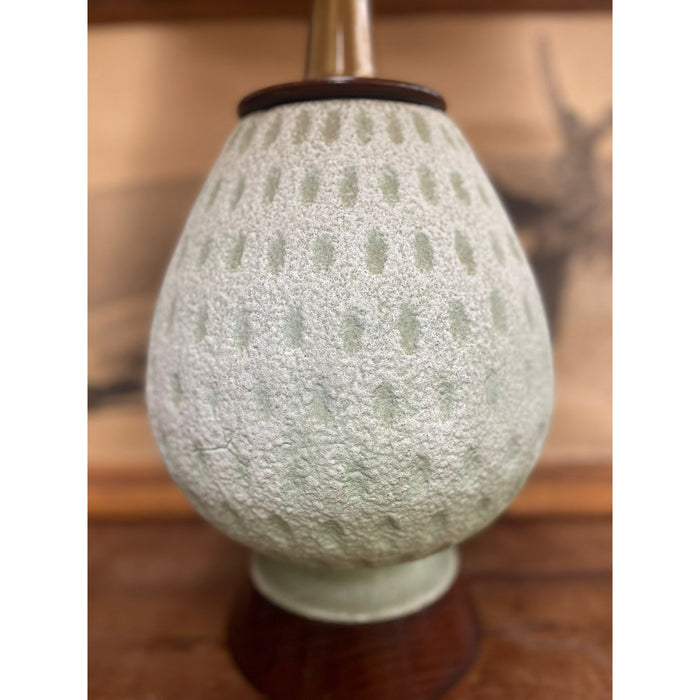 Vintage Table Lamp With Ceramic Base and Walnut Toned Wood Accents