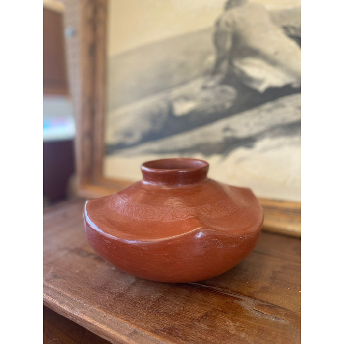 Vintage Terra Cotta Pot Curved Edges Swirl Motif Antique Style