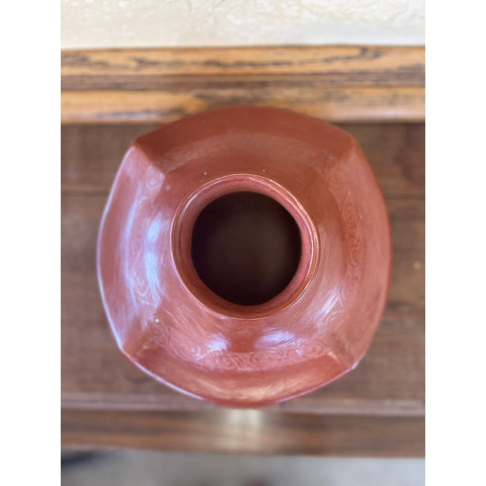 Vintage Terra Cotta Pot Curved Edges Swirl Motif Antique Style