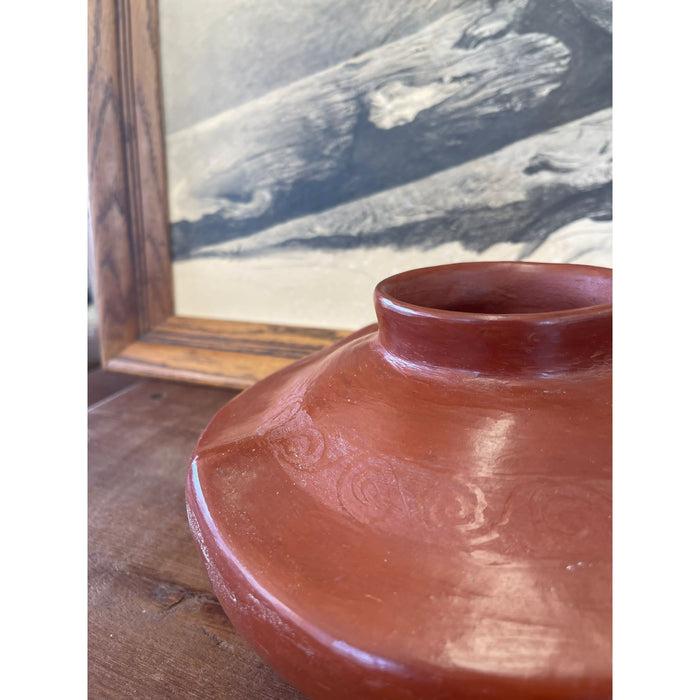 Vintage Terra Cotta Pot Curved Edges Swirl Motif Antique Style