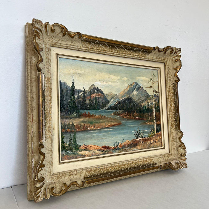 Vintage Teton Mountains Scenic Landscape Framed 1971 painting by F.D. Lessley.